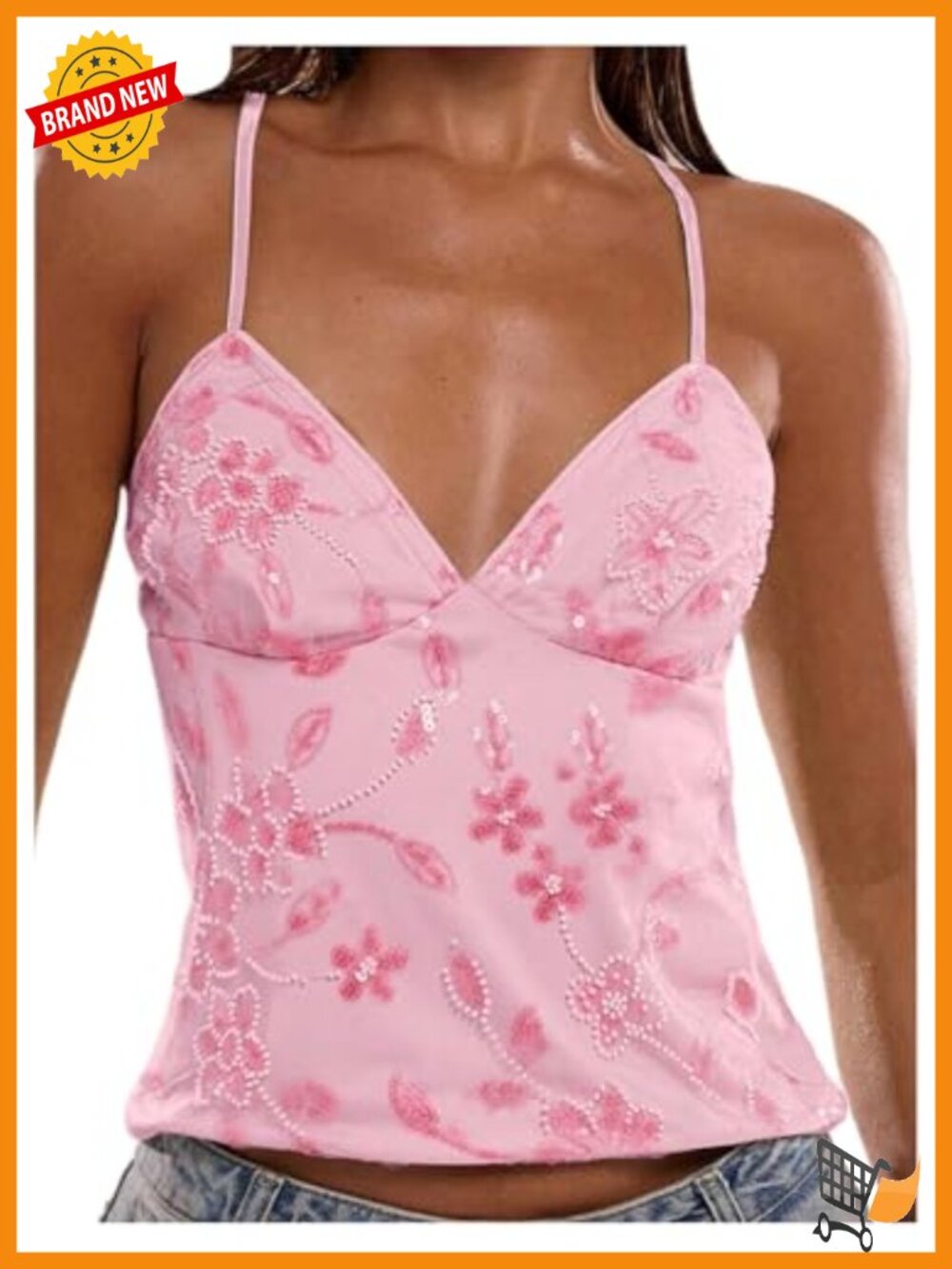 Sequin Cami Top Y2K Criss Cross Backless Going Out Party Club Rave